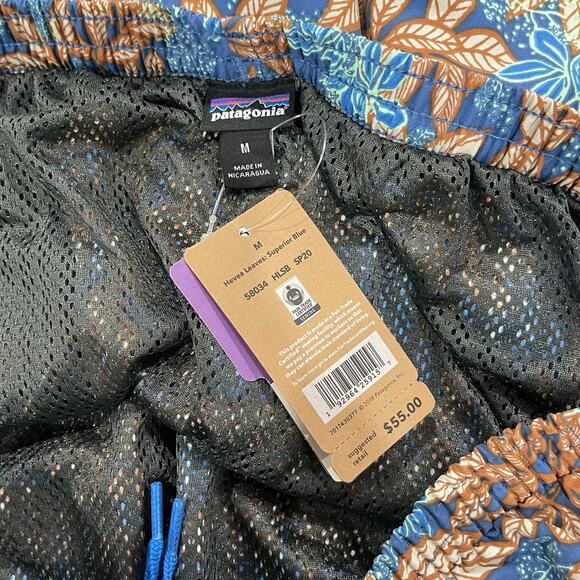 NEW Patagonia Baggies Shorts in Hevea Leaves/Superior Blue Size Medium - Picture 5 of 8